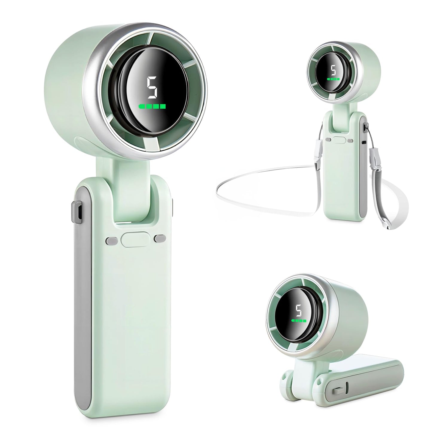 MERTTURM 3 IN 1 Mini Fan, Handheld Fan Turbo (12H Standby), Small & Portable Fan with 5 Super Strong Wind Settings, Brushless Motor, Rechargeable Hand Fan with Battery for Outdoor