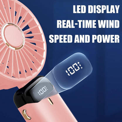 Jsdoin Portable Hand Fan, Portable USB Rechargeable Foldable Mini Desk Fan with 5 Speeds, Battery Powered and LED Display for Home Office, Bedroom, Outdoor and Travel (Pink)