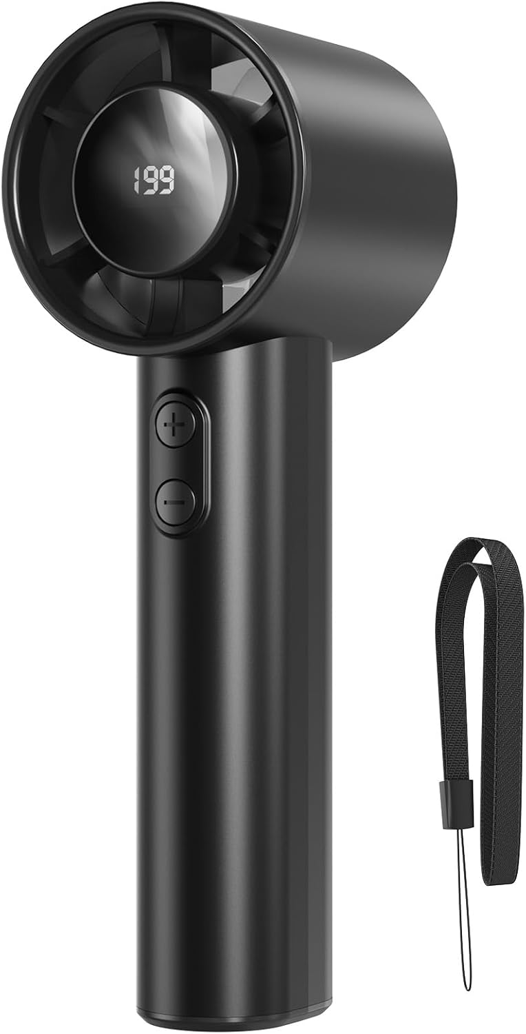 Portable Hand Fan - 1-199 Speeds, LED Display, Up to 13U Use, USB Rechargeable, for Indoor, Outdoor, Travel, Makeup, Gift for Women, Black