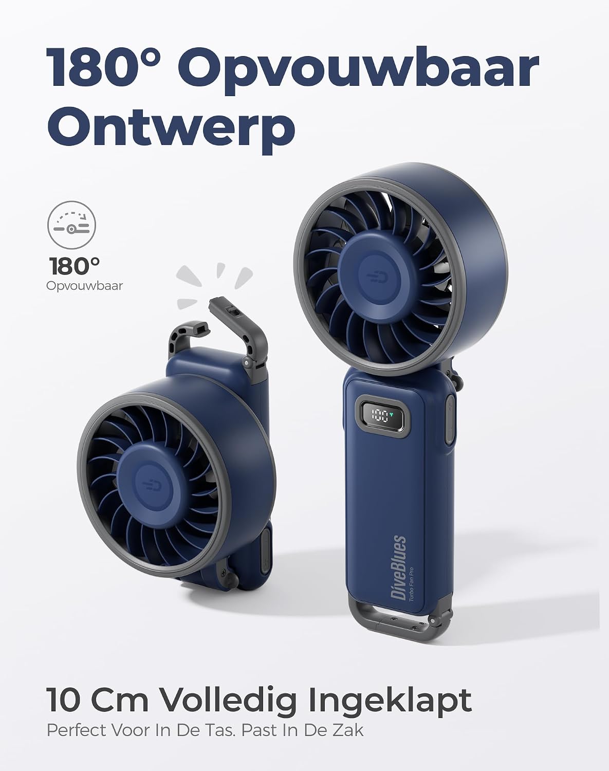 Diveblues Portable Handheld Fan Turbo Fan, 12H Maximum Cooling Time, 100 Speeds, 180° Foldable, 4-in-1 USB Pocket Fan for Hand, Desk and Neck, Mini Travel Fan
