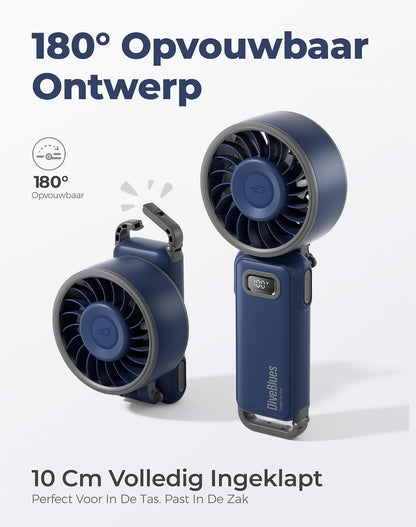 Diveblues Portable Handheld Fan Turbo Fan, 12H Maximum Cooling Time, 100 Speeds, 180° Foldable, 4-in-1 USB Pocket Fan for Hand, Desk and Neck, Mini Travel Fan