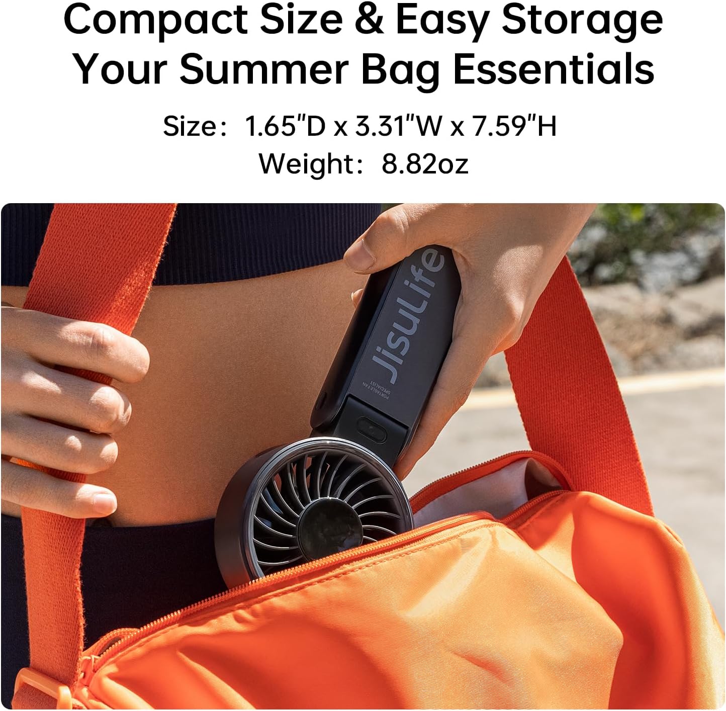 JISULIFE Hand Fan, Powerful Portable Fan with LED Display, Up to 19.5 Hours, 5000 mAh, 3-in-1 Fan for Hand, Desk and Neck, Mini Fan for Travel (Black)