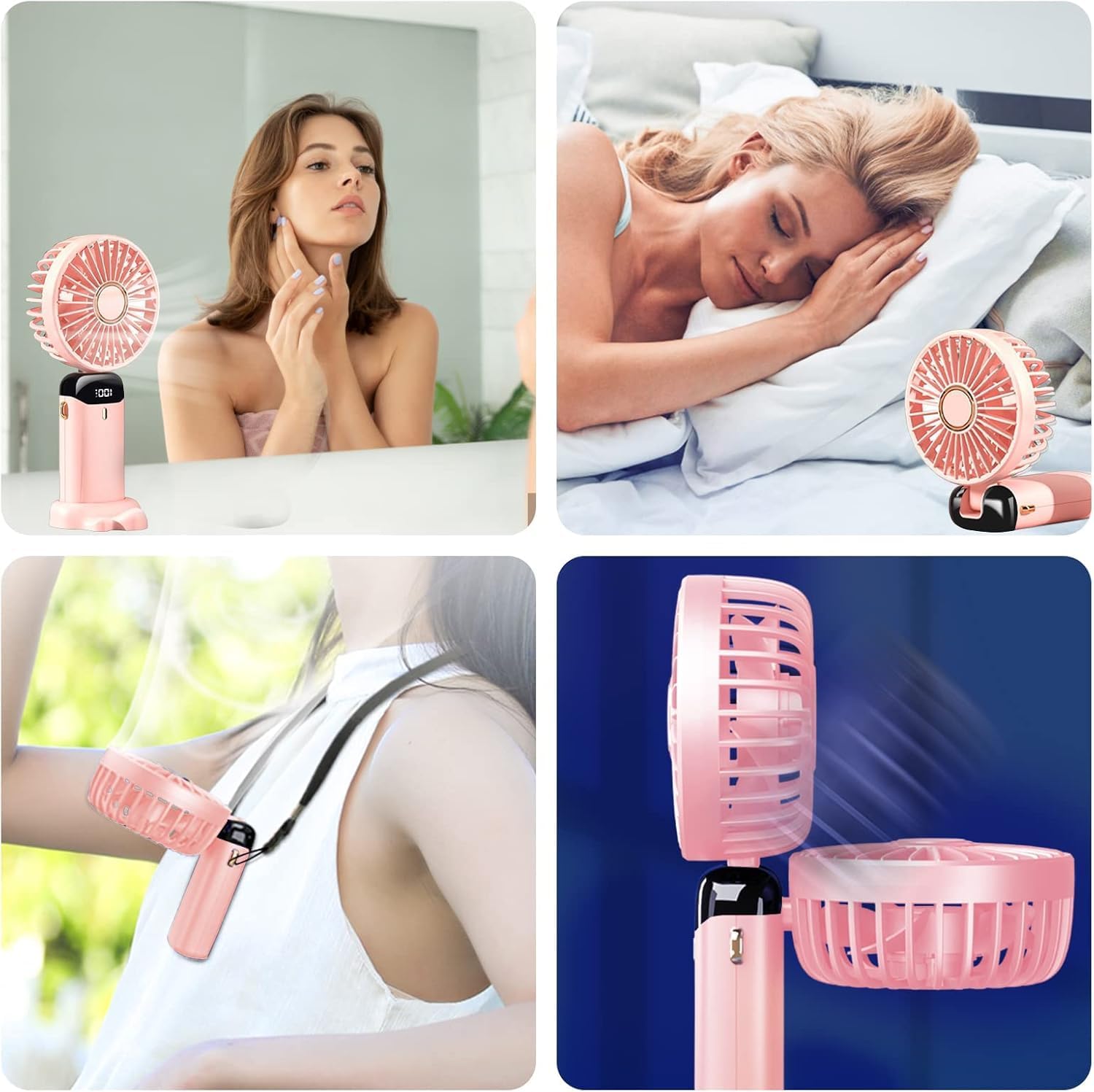Jsdoin Portable Hand Fan, Portable USB Rechargeable Foldable Mini Desk Fan with 5 Speeds, Battery Powered and LED Display for Home Office, Bedroom, Outdoor and Travel (Pink)