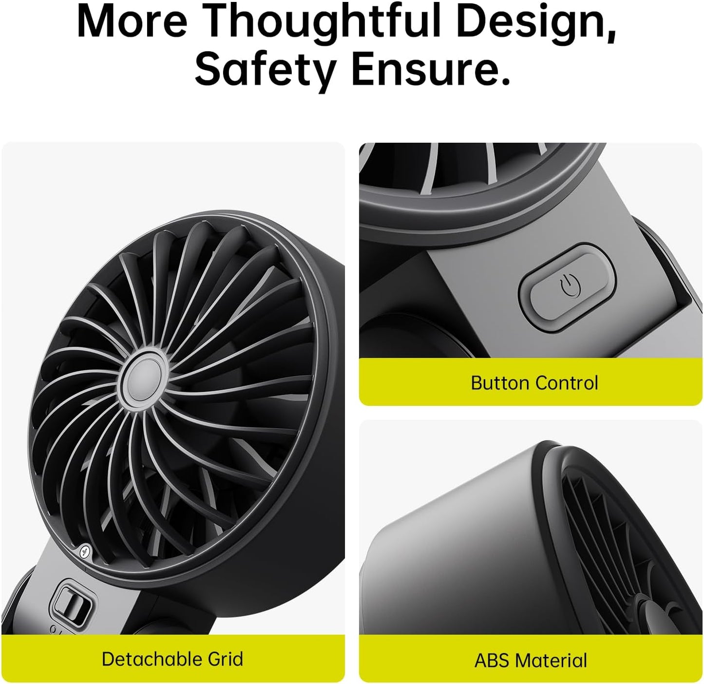JISULIFE Hand Fan, Powerful Portable Fan with LED Display, Up to 19.5 Hours, 5000 mAh, 3-in-1 Fan for Hand, Desk and Neck, Mini Fan for Travel (Black)