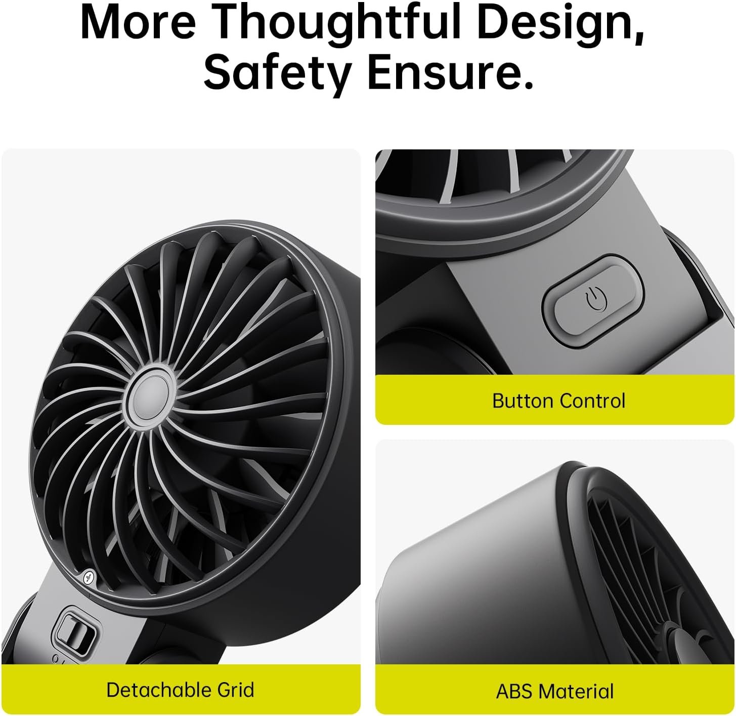 JISULIFE Hand Fan, Powerful Portable Fan with LED Display, Up to 19.5 Hours, 5000 mAh, 3-in-1 Fan for Hand, Desk and Neck, Mini Fan for Travel (Black)