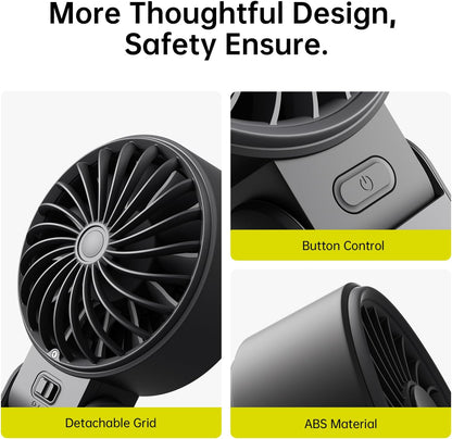 JISULIFE Hand Fan, Powerful Portable Fan with LED Display, Up to 19.5 Hours, 5000 mAh, 3-in-1 Fan for Hand, Desk and Neck, Mini Fan for Travel (Black)