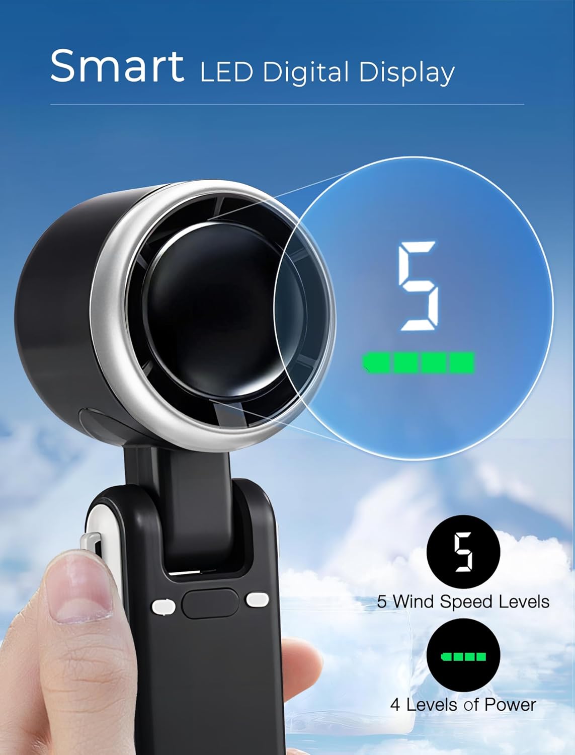 MERTTURM 3 IN 1 Mini Fan, Handheld Fan Turbo (12H Standby), Small & Portable Fan with 5 Super Strong Wind Settings, Brushless Motor, Rechargeable Hand Fan with Battery for Outdoor