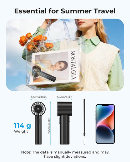 Portable Hand Fan - 1-199 Speeds, LED Display, Up to 13U Use, USB Rechargeable, for Indoor, Outdoor, Travel, Makeup, Gift for Women, Black