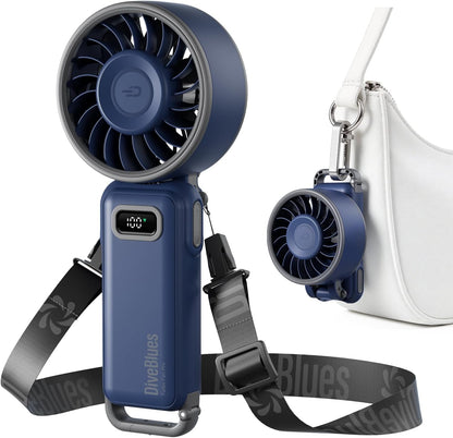 Diveblues Portable Handheld Fan Turbo Fan, 12H Maximum Cooling Time, 100 Speeds, 180° Foldable, 4-in-1 USB Pocket Fan for Hand, Desk and Neck, Mini Travel Fan