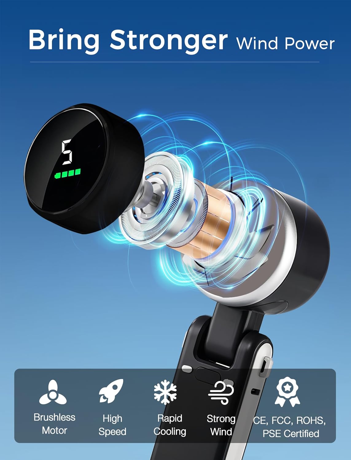 MERTTURM 3 IN 1 Mini Fan, Handheld Fan Turbo (12H Standby), Small & Portable Fan with 5 Super Strong Wind Settings, Brushless Motor, Rechargeable Hand Fan with Battery for Outdoor
