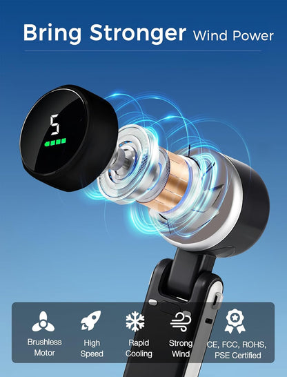 MERTTURM 3 IN 1 Mini Fan, Handheld Fan Turbo (12H Standby), Small & Portable Fan with 5 Super Strong Wind Settings, Brushless Motor, Rechargeable Hand Fan with Battery for Outdoor